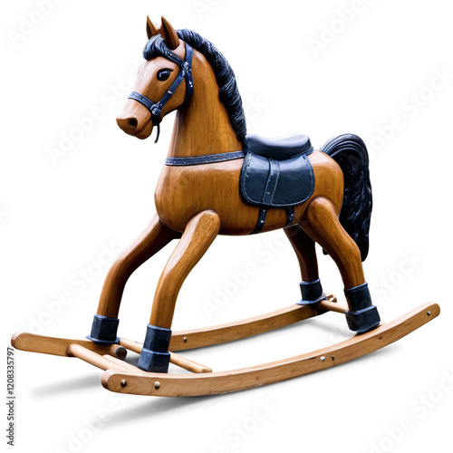 Rustic Wooden Rocking Horse isolated on transparent background