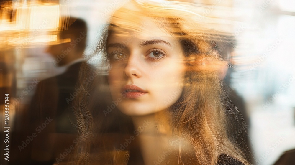 Young Business People Collaborating in Blurry Urban Environment