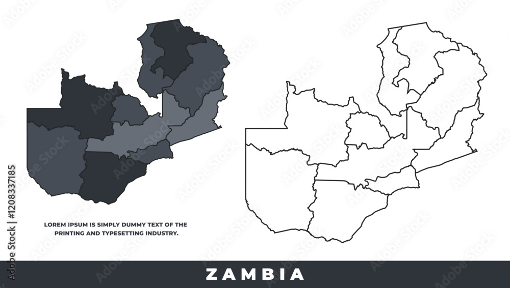 Fototapeta premium Zambia political regions black color outline map set