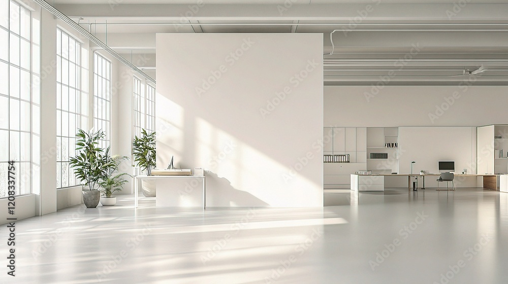 Fototapeta premium Bright and Spacious Minimalist Office Interior with Open Design