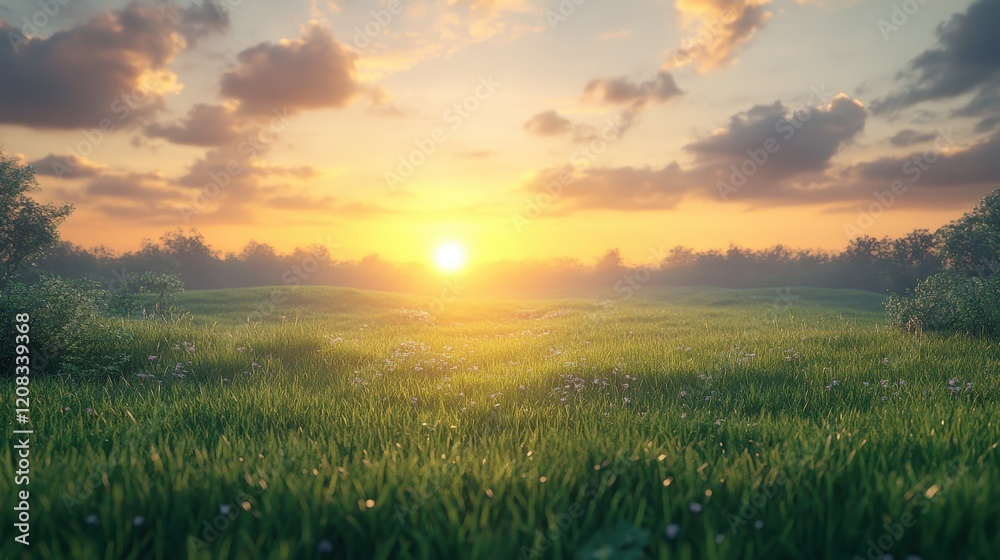 Tranquil sunset over lush green grass for easter celebration design Tranquil sunset over lush green grass for easter celebration design