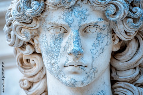 Cultural icon: a white ancient Greek statue adorned with flowing blue paint to champion nature preservation photo