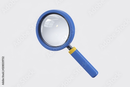 A blue magnifying glass with a yellow handle, used for enlarging or examining objects.