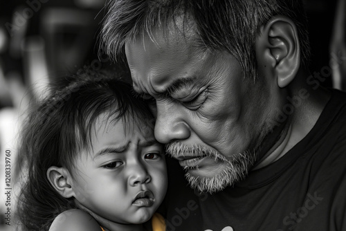 A man holding a small child in his arms