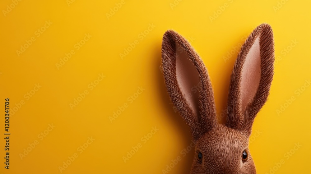 Minimalistic easter bunny ears on yellow background for spring design and decor Minimalistic easter bunny ears on yellow background for spring design and decor
