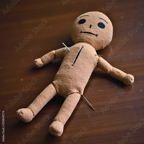 Needle-Stabbed Doll on Rustic Table