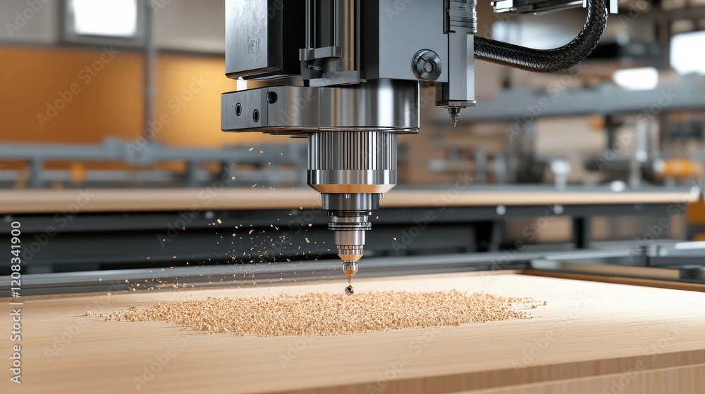 Precision cnc machine carving wood in a modern workshop environment Precision cnc machine carving wood in a modern workshop environment