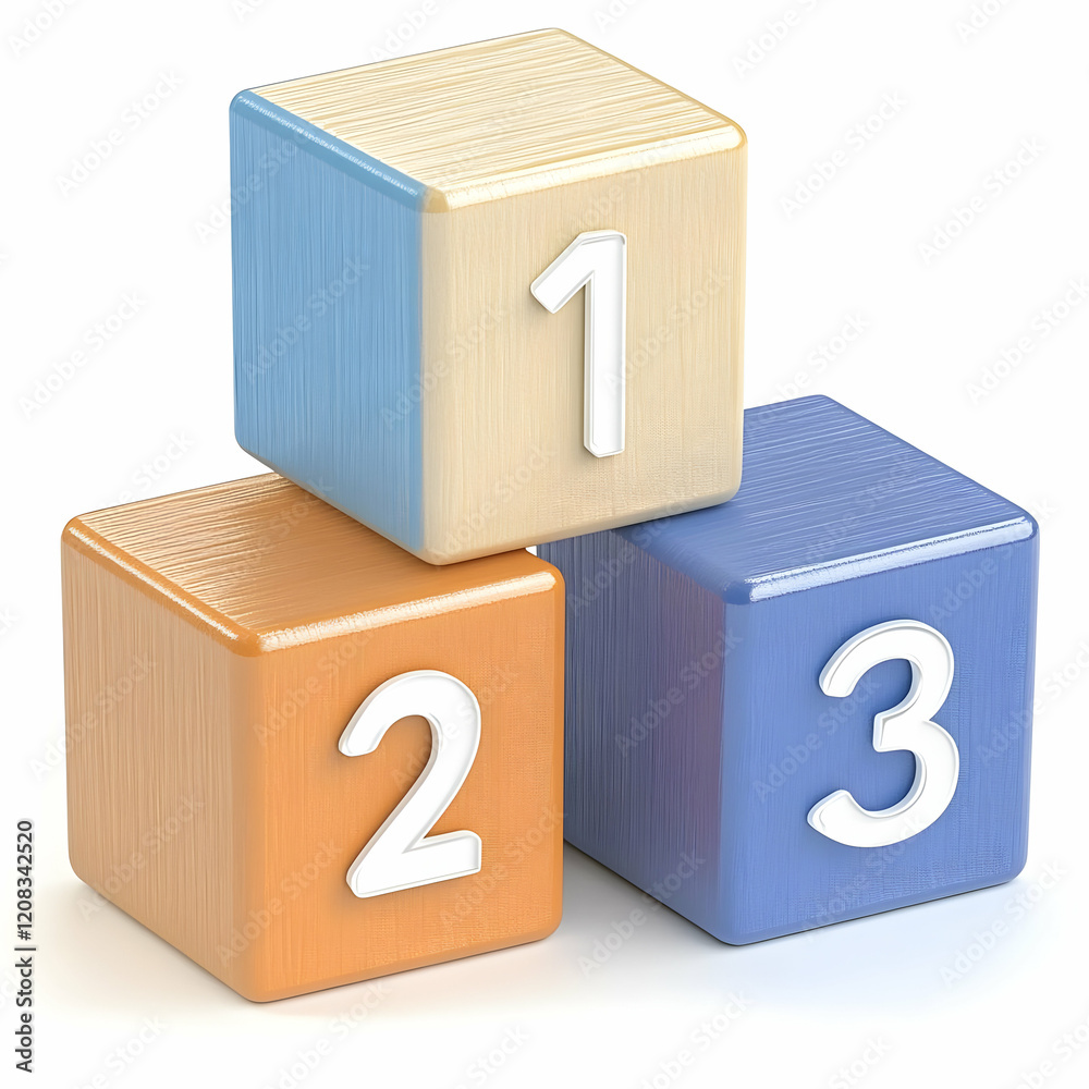 3D Render Wooden Blocks 123 3D Render Wooden Blocks 123