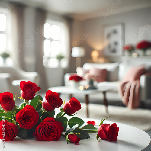 A bouquet of red roses in the living room