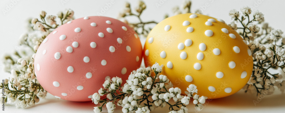 Polka dot easter eggs and flowers for festive seasonal decor Polka dot easter eggs and flowers for festive seasonal decor