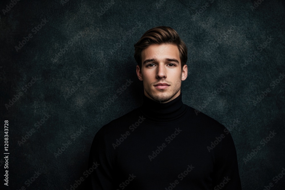 Naklejka premium A man wearing a black turtle neck sweater