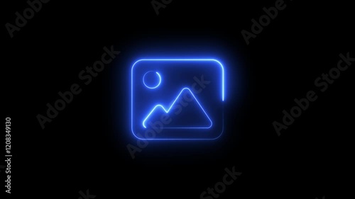 Neon symbol image icon blue color glowing animation with black background