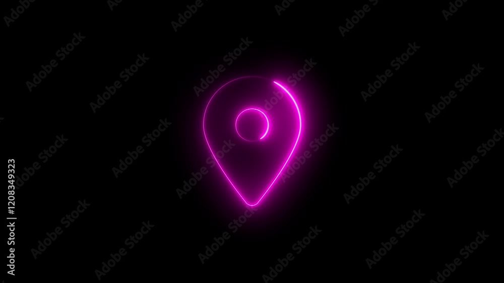 Neon symbol location dot icon pink color glowing animation with black background Neon symbol location dot icon pink color glowing animation with black background
