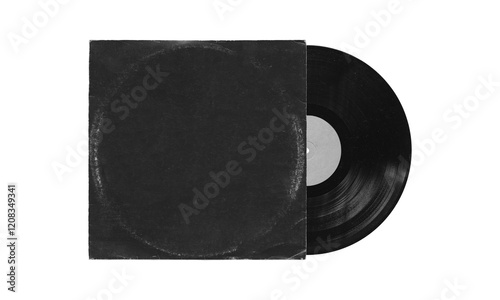 vinyl record mockup isolated on transparent background, disc inside the sleeve and with empty space for music cover design