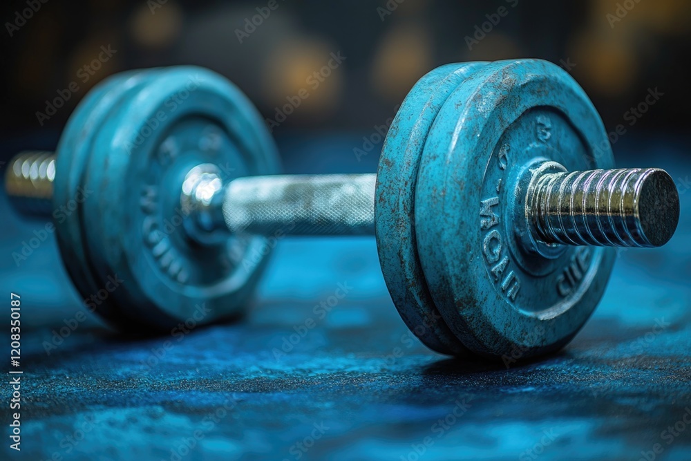 Fitness equipment and workout accessories on a bright blue background Fitness equipment and workout accessories on a bright blue background