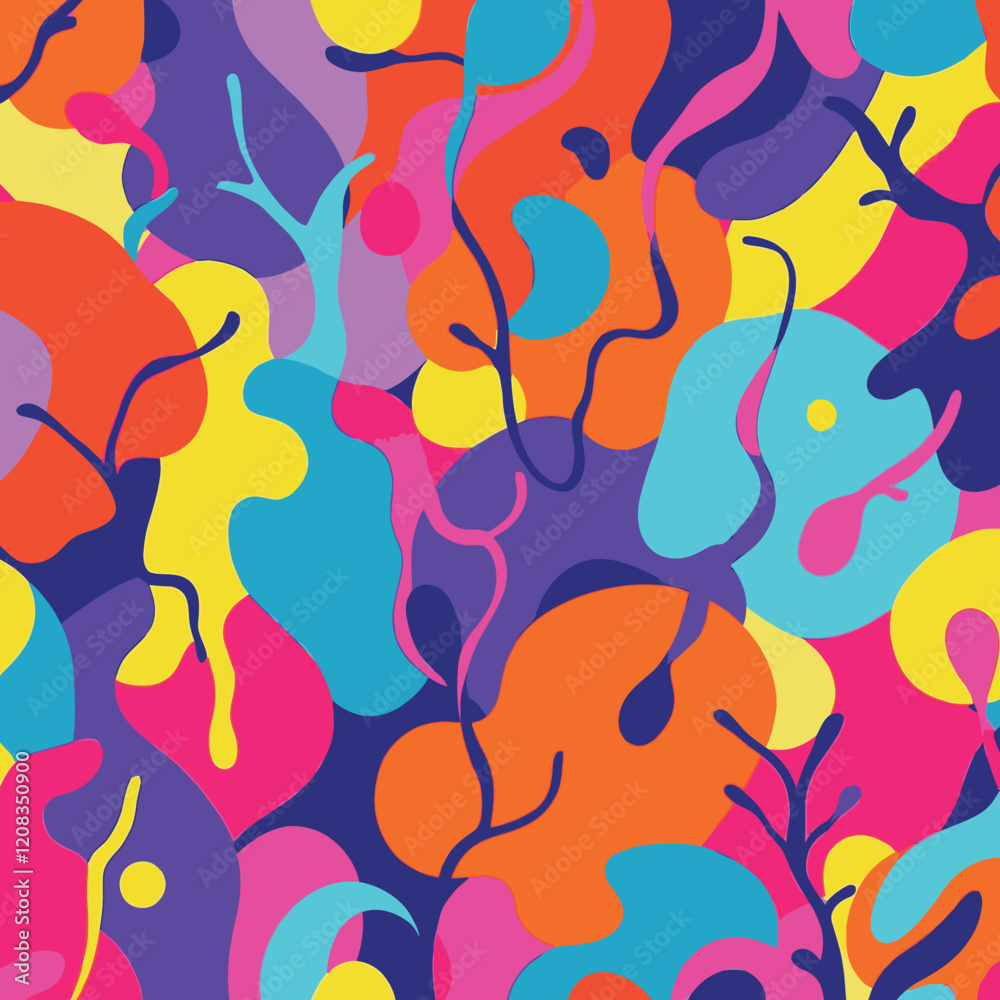 Naklejka premium Colorful abstract background with organic shapes and lines creating a lively and dynamic composition