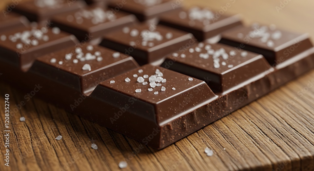 Delicious dark chocolate bar with salted squares. Rich and decadent candy. Delicious dark chocolate bar with salted squares. Rich and decadent candy.
