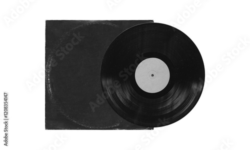 vinyl record mockup isolated on transparent background, sleeve and disc with empty space for music cover design photo