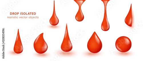 Red drops realistic isolated. Blood donation, platelets, stem cells. Vector, PNG illustration