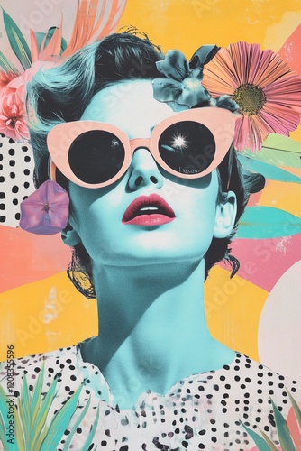 Abstract collage portrait of young fashion woman