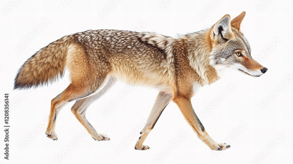 Obraz premium Graceful Coyote Walking in Winter Snow with Isolated Background