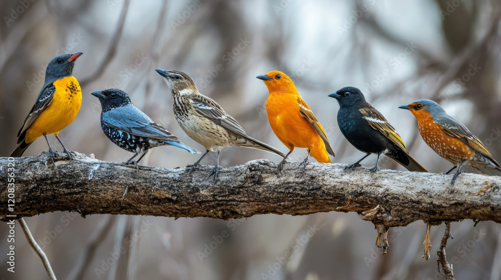 Naklejka premium Migrating Birds: Seasonal Migration: Many species of birds migrate to warmer climates during the winter months to escape cold temperatures. 