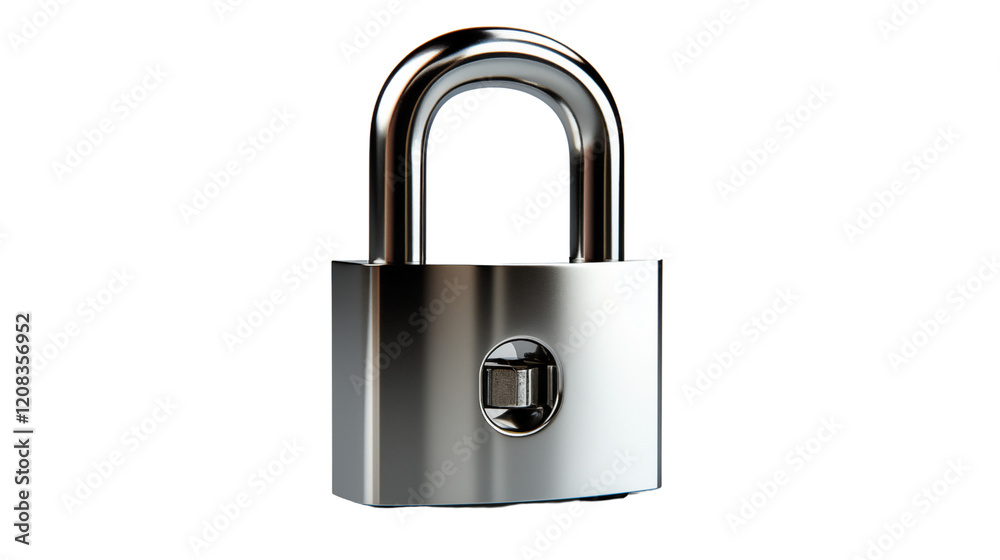 Closeup of a metallic padlock with intricate grooves and a sleek design for maximum security, studio view, isolated on transparent background. Closeup of a metallic padlock with intricate grooves and a sleek design for maximum security, studio view, isolated on transparent background.