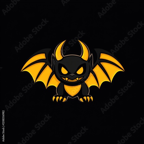 Cartoon bat creature on black background for design use photo