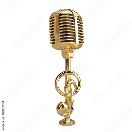 Gold Microphone with Treble Clef Design - Elegant 3D Render for Music and Audio Themes