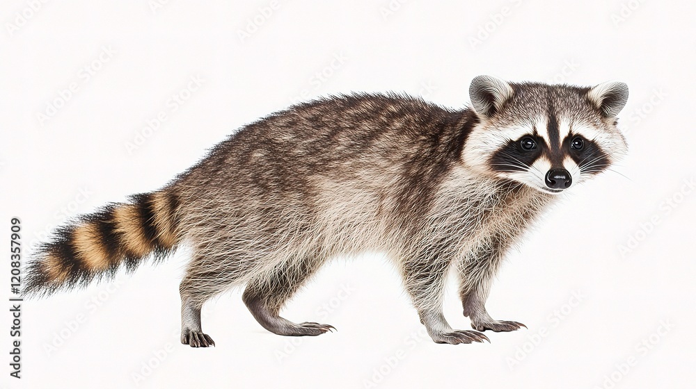 Raccoon Standing Alertly in Isolated Natural Setting Raccoon Standing Alertly in Isolated Natural Setting