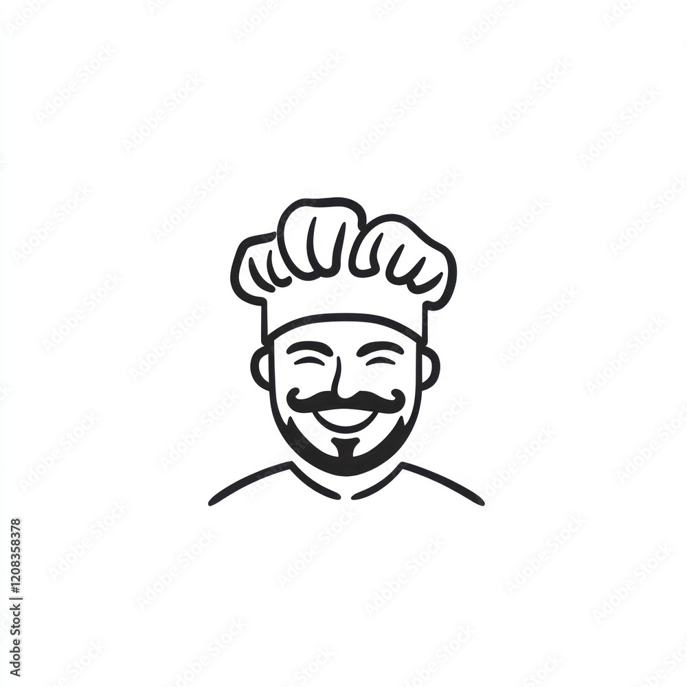 Chef with a hat, smiling, outline drawing. Possible use for food related website or menu graphic Chef with a hat, smiling, outline drawing. Possible use for food related website or menu graphic