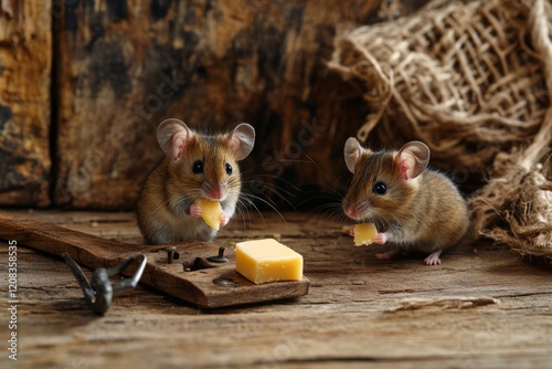 Mice indoors, representing common household pests and infestation. photo