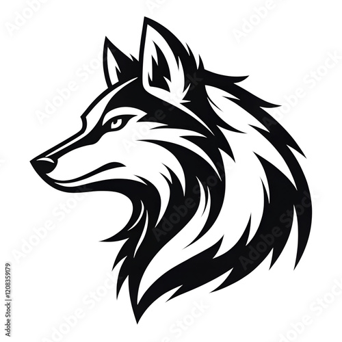 Wolf side view, logo, black outline vector drawing PNG