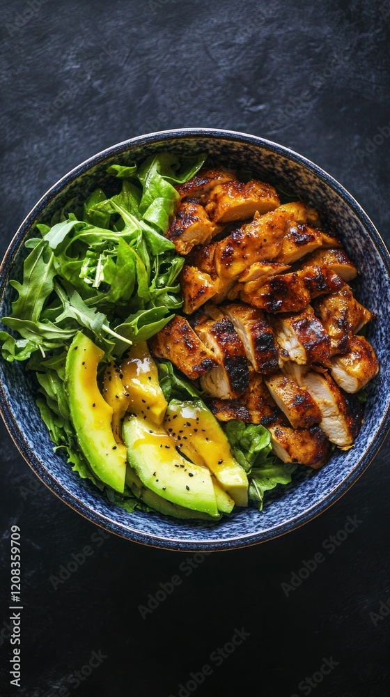 Grilled Chicken Salad Bowl with Avocado and Fresh Greens Grilled Chicken Salad Bowl with Avocado and Fresh Greens