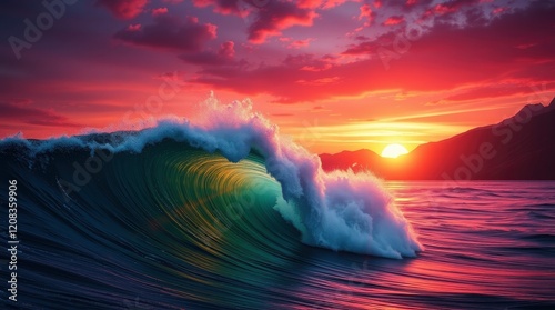 Dramatic Ocean Wave Sunset Landscape Photography