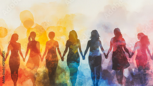 Wallpaper Mural A group of women holding hands in a rainbow of colors Torontodigital.ca