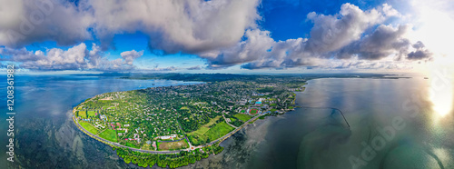 Suva, Fiji from above - Aerial panoramic view of the Fijian Capital city photo