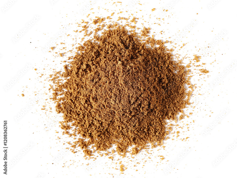 Garam masala ground, minced spice blend, isolated on white, top view Garam masala ground, minced spice blend, isolated on white, top view