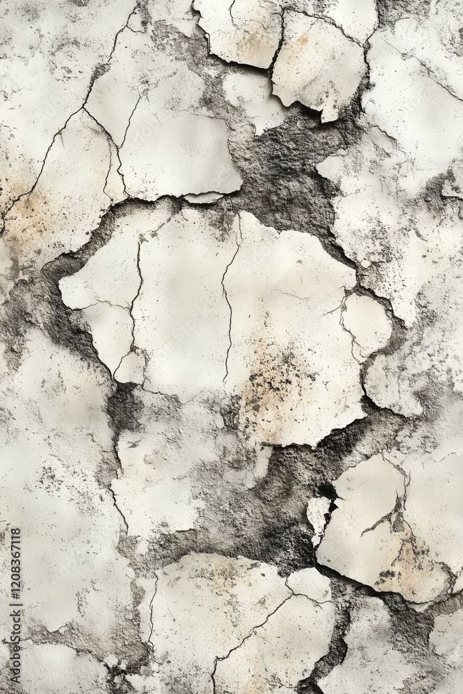 Naklejka premium Textured cracked wall surface with peeling paint patterns and weathered details