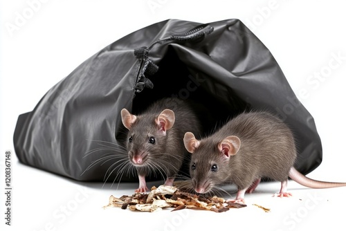 Rats in trash and dark spaces, representing infestation, waste, and urban pest control issues. photo