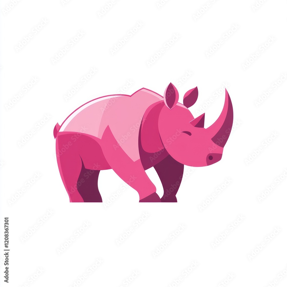 Obraz premium Pink rhinoceros standing, white background, for use in children?s learning materials