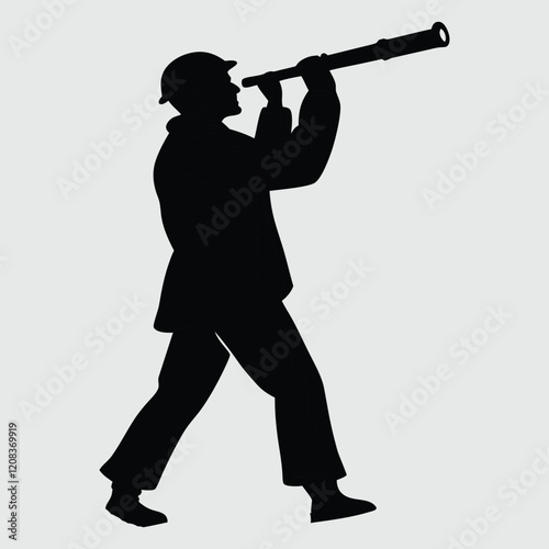  A man holding a telescope silhouette vector design art and illustration