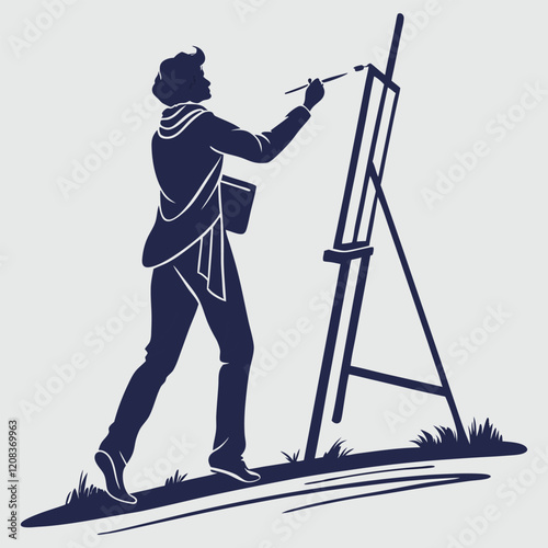  A person painting on an easel silhouette vector design art and illustration