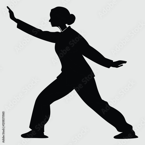 am woman doing tai-chi silhouette vector design art and illustration