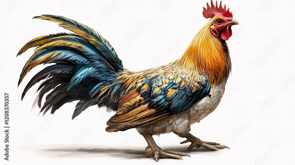 Fototapeta premium Detailed Isolated Chicken on White Background with Vibrant Feathers