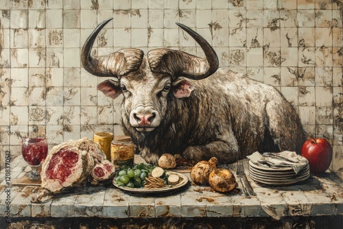 light conceptual animal on kitchen artwork