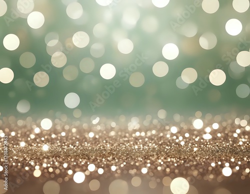 Golden Glitter and Soft Green Bokeh: A Dreamy Festive Background