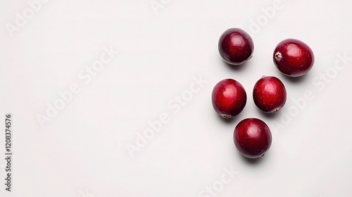 Glossy Cranberry Berries Isolated on Light Background with Clipping Path