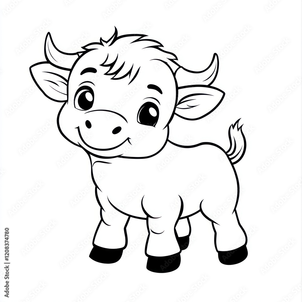 Fototapeta premium Line art of a cute calf standing with blank background for coloring book or kids illustration