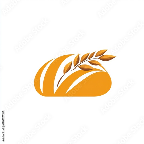 A minimalist logo design of a golden bread loaf adorned with wheat elements, symbolizing wholesome and low-carb baking on a clean white background